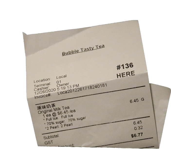 bubble tea receipt