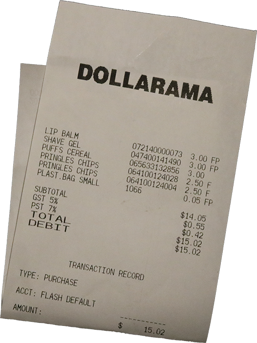 dollar store receipt